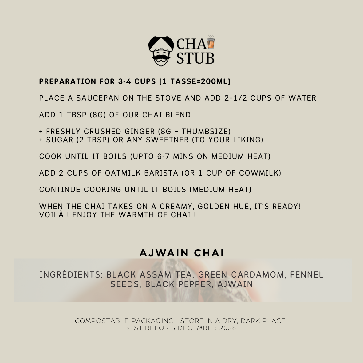 Ajwain Elaichi Chai (40 cups)